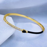 Black Spinel Cubic Zirconia Slim Pear Enamel 18K Gold Cuff Bracelet For Women