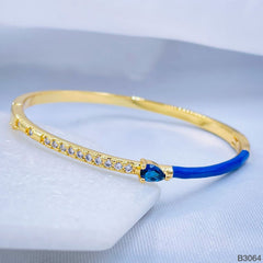 Black Spinel Cubic Zirconia Slim Pear Enamel 18K Gold Cuff Bracelet For Women