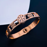 Filigree Round Rose Gold Stainless Steel Openable Bangle Kada For Women