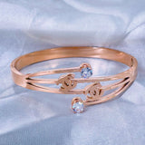 Luxury Rose Gold American Diamonds Stainless Steel Openable Bangle Kada Women