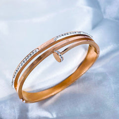 Nail Screw Rose Gold American Diamonds Stainless Steel Openable Bangle Kada Women