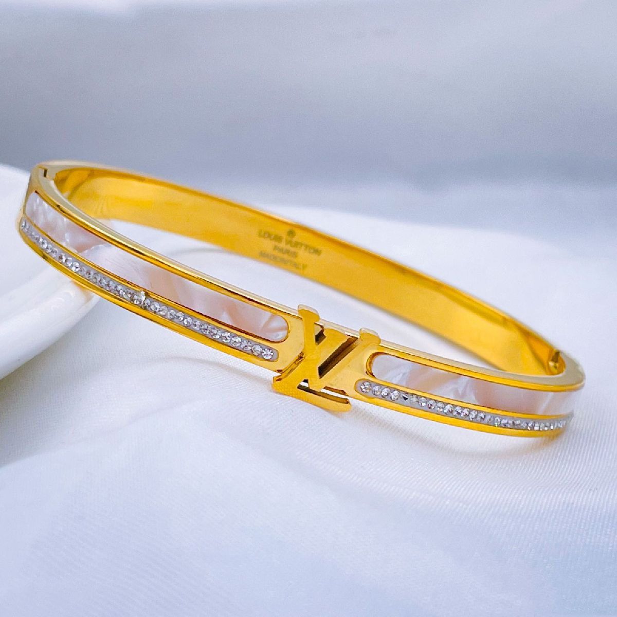 ZIVOM LV Clover Cubic Zirconia 18K Gold Openable Stainless Steel Kada Bangle  for Women