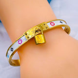 Gold White Clover Lock 18K Gold Stainless Steel Bangle Kada for Women