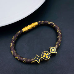 Clover Genuine Leather 18K Gold Stainless Steel Magnetic Bracelet for Women