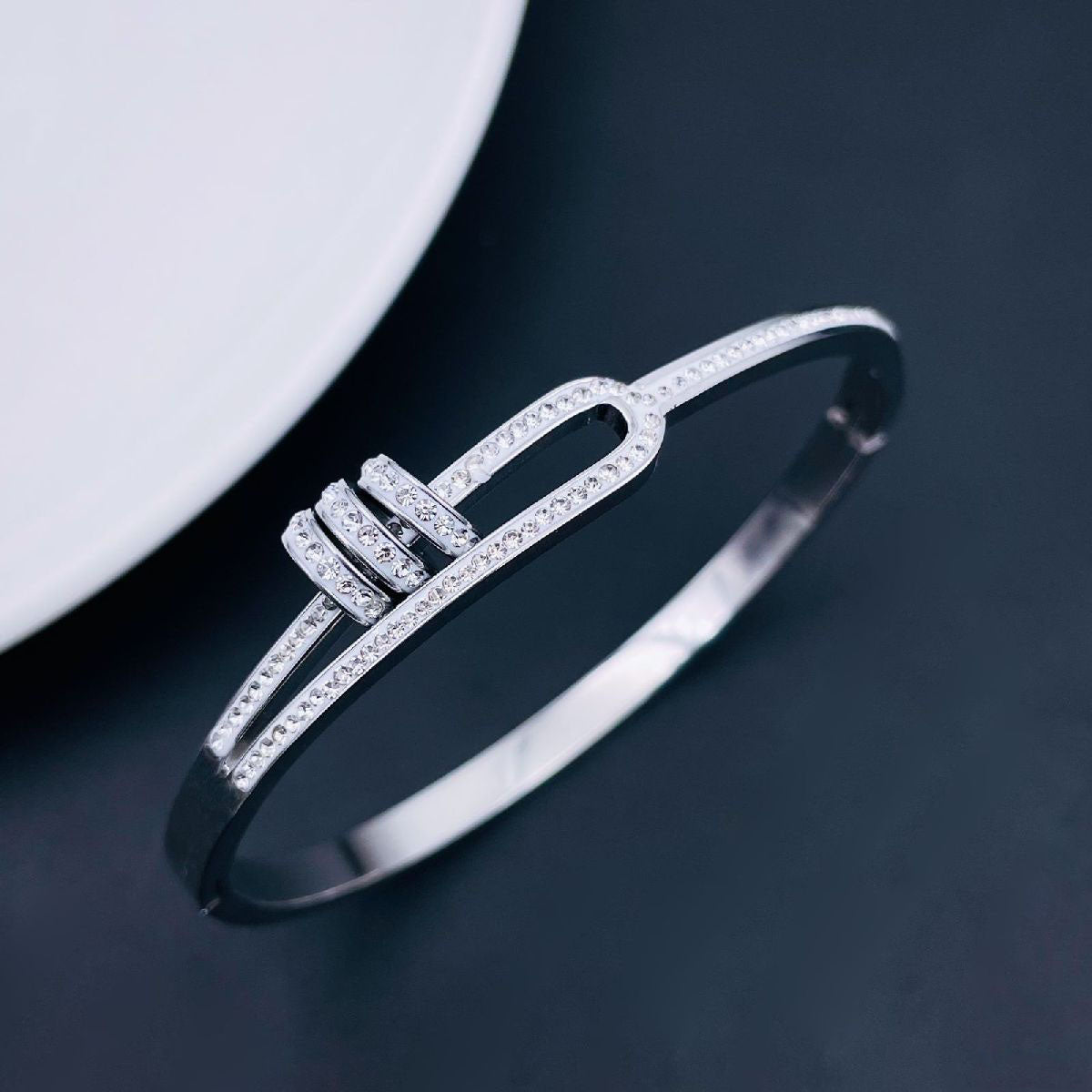 Triple Rings Cubic Zirconia 18K Rose Gold Stainless Steel Openable Kada for Women