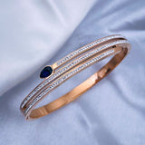 Sapphire Blue Cubic Zirconia 18K Rose Gold Stainless Steel Openable Kada for Women