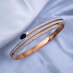 Sapphire Blue Cubic Zirconia 18K Rose Gold Stainless Steel Openable Kada for Women