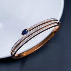 Sapphire Blue Cubic Zirconia 18K Rose Gold Stainless Steel Openable Kada for Women