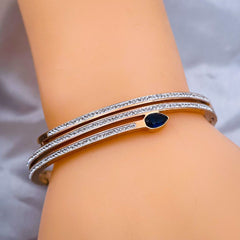 Sapphire Blue Cubic Zirconia 18K Rose Gold Stainless Steel Openable Kada for Women
