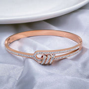 Triple Rings Cubic Zirconia 18K Rose Gold Stainless Steel Openable Kada for Women