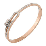 Triple Rings Cubic Zirconia 18K Rose Gold Stainless Steel Openable Kada for Women