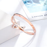 Screw Nail Cubic Zirconia 18K Rose Gold Stainless Steel Openable Kada for Women