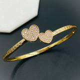 Dual Heart Love Cubic Zirconia 18K Gold bangle Kada for Women