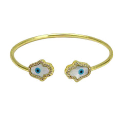 Hamsa Hand Of Fathima Evil Eye Mother Of Pearl Gold Cuff Bangle