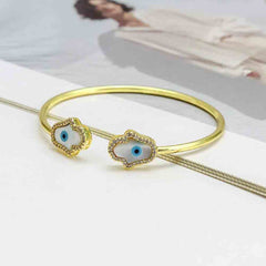 Hamsa Hand Of Fathima Evil Eye Mother Of Pearl Gold Cuff Bangle