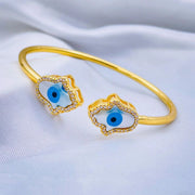 Hamsa Hand Of Fathima Evil Eye Mother Of Pearl 18K Gold Cuff Bangle For Women
