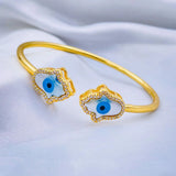 Hamsa Hand Of Fathima Evil Eye Mother Of Pearl 18K Gold Cuff Bangle For Women