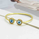 Round Evil Eye Mother Of Pearl 18K Gold Copper Cuff Bangle For Women