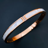 Mother of Pearl Cubic Zirconia Rose Gold Stainless Steel Kada Bangle for Women