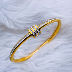 Studded Lock Cubic Zirconia 18K Gold Stainless Steel Openable Kada Bangle for Women