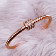 Studded Lock Cubic Zirconia 18K Gold Stainless Steel Openable Kada Bangle for Women