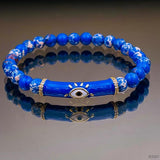 Evil Eye Natural Blue Turquoise Crystal Beads Enamel Copper Unisex Bracelet