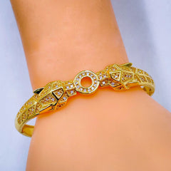 Dual Panther Evil Eye Enamel Cubic Zirconia Copper Gold Bangle Kada Women
