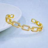 Smart Link Chain Cubic Zirconia 18K Gold Copper Cuff Bangle For Women