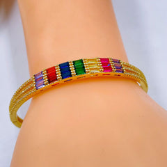 Rainbow Multi Colour Baguette Cubic Zirconia 18K Gold Copper Kada Bangle For Women