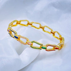 Rainbow Multi Colour Cubic Zirconia 18K Gold Copper Kada Bangle For Women