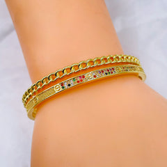 Rainbow Multi Colour Screw Dual Layer 18K Gold Copper Cuff Bangle For Women