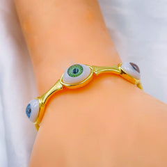 Multi Colour White 5 Evil Eyes 18K Gold Copper Cuff Bangle Bracelet For Women