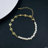 Dainty Pearl Copper 18K Gold Designer Chain Bracelet For Women