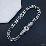 Dual Panther Green Eye Cubic Zirconia Copper Silver Curb Chain Bracelet For Women