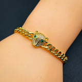 Panther Green Eye 18K Gold Cubic zircuia Copper Curb Chain Bracelet for Women