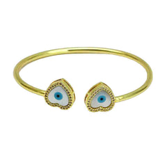 Heart Love Evil Eye Mother Of Pearl 18K Gold Copper Kada Bangle For Women