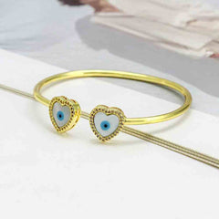 Heart Love Evil Eye Mother Of Pearl 18K Gold Copper Kada Bangle For Women