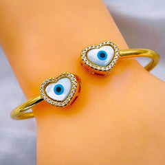Heart Love Evil Eye Mother Of Pearl 18K Gold Copper Kada Bangle For Women