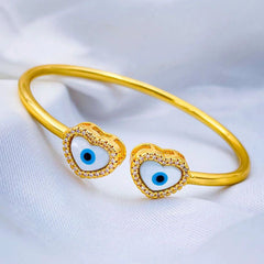 Heart Love Evil Eye Mother Of Pearl 18K Gold Copper Kada Bangle For Women