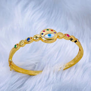 Evil Eye Mother of Pearl Multi Color Glossy 18K Gold Cuff Kada for Women