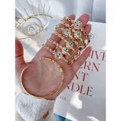 Evil Eye Mother of Pearl Multi Color Glossy 18K Gold Cuff Kada for Women