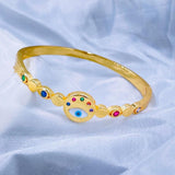 Evil Eye Mother of Pearl Multi Color Glossy 18K Gold Cuff Kada for Women
