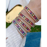 Criss Cross Rainbow Multi Color 18K Gold Cuff Kada Bracelet for Women