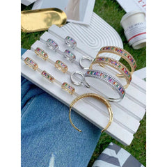 Criss Cross Rainbow Multi Color 18K Gold Cuff Kada Bracelet for Women