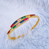 Cross Over Rainbow Multi Color 18K Gold Cuff Kada Bracelet for Women