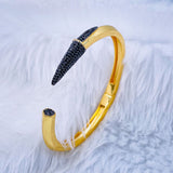 Black Nail 3D Cubic Zirconia Glossy 18K Gold Cuff Kada Bracelet for Women