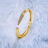 Black Nail 3D Cubic Zirconia Glossy 18K Gold Cuff Kada Bracelet for Women