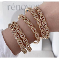 Link Chain Cubic Zirconia 18K Gold Anti Tarnish Openable Kada Bracelet for Women