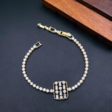 Pearl Baguette Cubic Zirconia 18K Gold Copper Solitaire Bracelet for Women