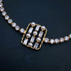 Pearl Baguette Cubic Zirconia 18K Gold Copper Solitaire Bracelet for Women